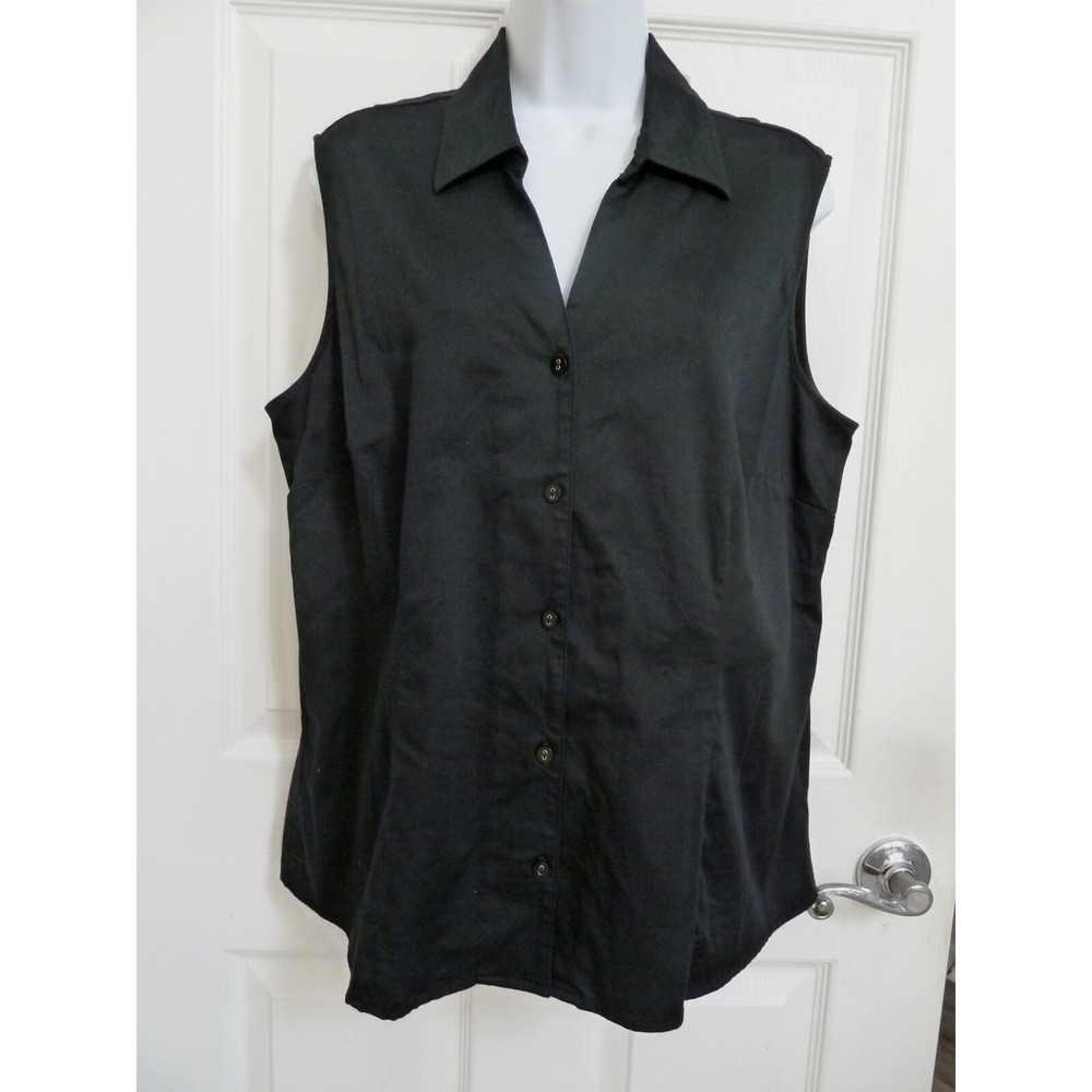 212 Collection Women XL Black Stretch Sleeveless Button Up Blouse Career Classic